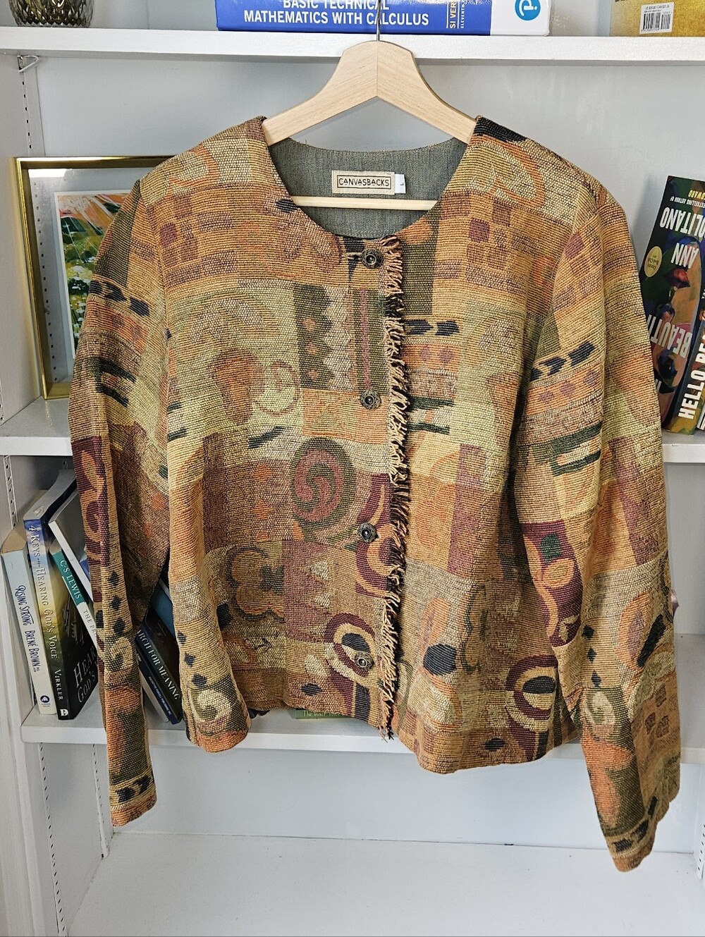 Vintage Canvas Coat Patterned Patchwork Jacket Size Large Fall Boho Southwestern